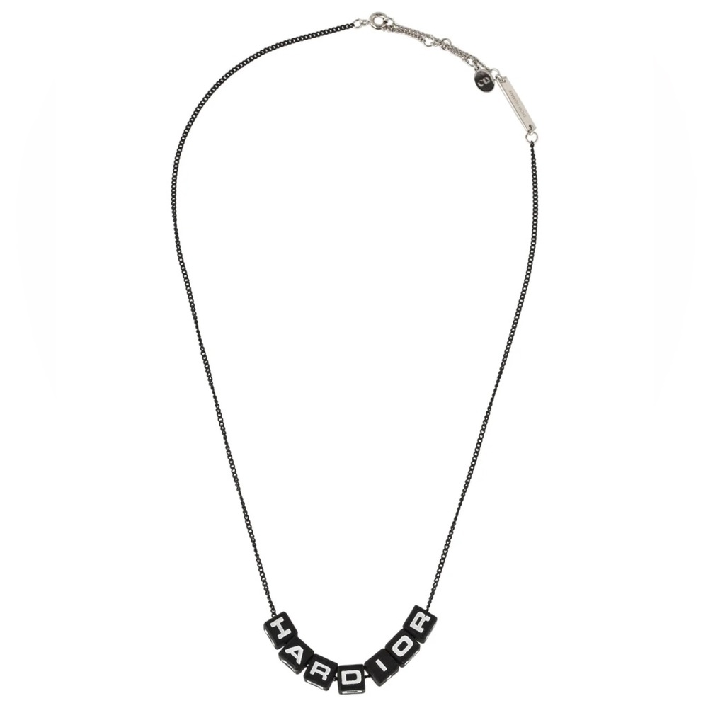 AUTH Christian Dior HARDiOR Logo Spellout Letter Cube Dice Charm Chain Necklace
